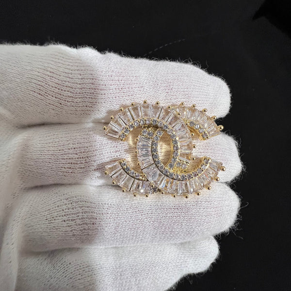 CHANEL Light Gold Crystal Clear Brooch small No.0135-BH.40098
