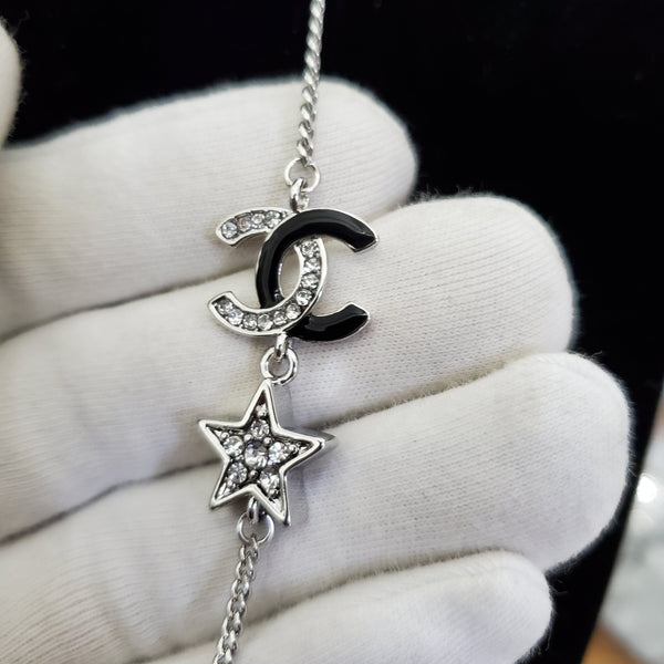 CHANEL  Geometry Graphic 18k gold chain necklace silver tone NL10113