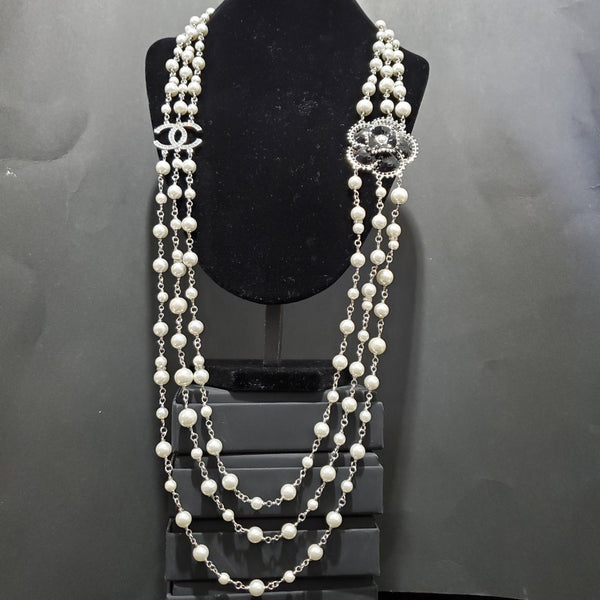 CHANEL Black Camellia Pearl Long Necklace NL10121