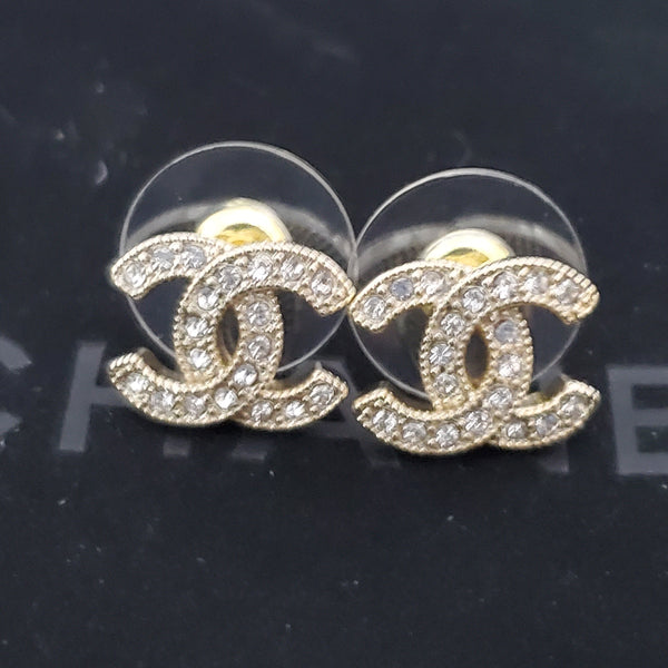 Chanel Strass Earring Studs small mini tinny studs gold tone ED20235