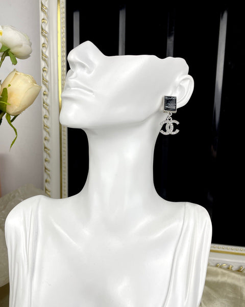 CHANEL drop earrings Gray Black Natural Stone Ed20040