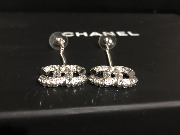 Chanel Pave Crystal CC Drop Dangle Pierced Earrings EC.30021/EC30023