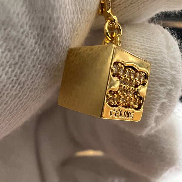 cpo. CELINE gold crystal hoop dangle earrings small Gold ED20241