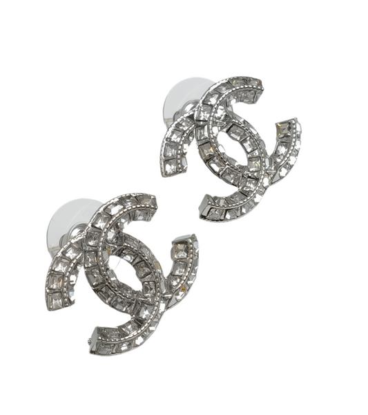 CHANEL CC STUDS CRYSTAL SILVER EARRINGS es10063