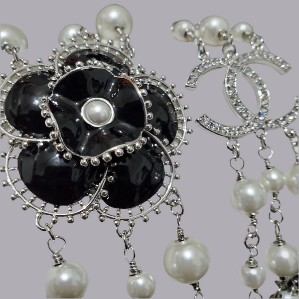 CHANEL Black Camellia Pearl Long Necklace NL10121