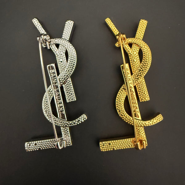 Yves Saint Laurent YSL Brooch Brass Zircon gold tone BH40119