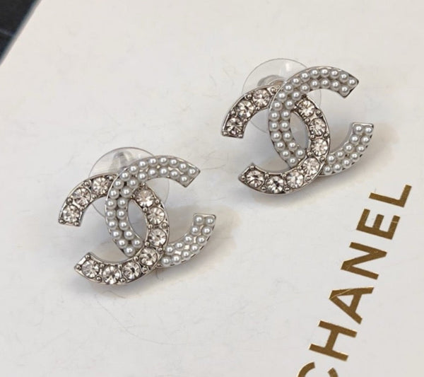 CHANEL CC EARRING STUDS pearl strass ES.10007