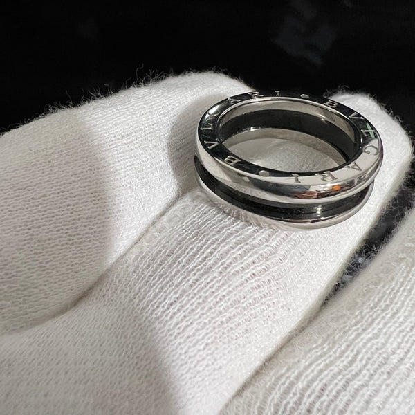 BVLGARI Save the Children B.ZERO1 Lovers RING silver & black Size 8.5ED10133
