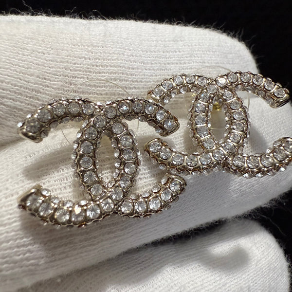 CHANEL cc logo EARRING STUDS silver tone ed20271