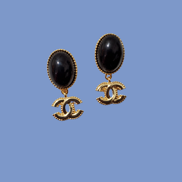 CHANEL Black Gold tone Earrings ED20165