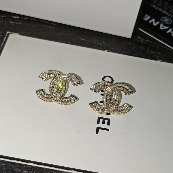 CHANEL CC LOGO EARRING STUDS mini pearl strass ES.10041