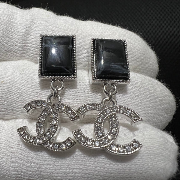 CHANEL drop earrings Gray Black Natural Stone Ed20040