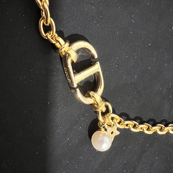Christian Dior CD Gold & Pearl Necklace Choker NL10079