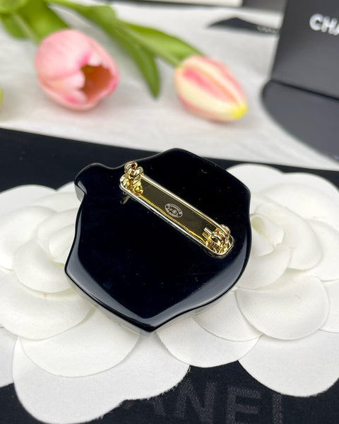 CHANEL BROOCH watch face black gold BH.40037
