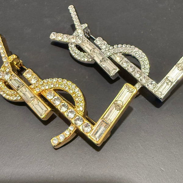Yves Saint Laurent YSL Brooch Brass Zircon gold tone BH40119