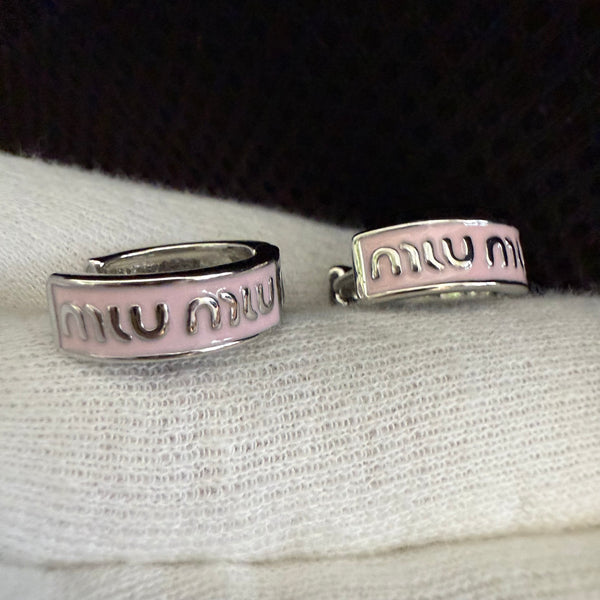 MIUMIU Circle Hoop Earrings silver pink No.es10049