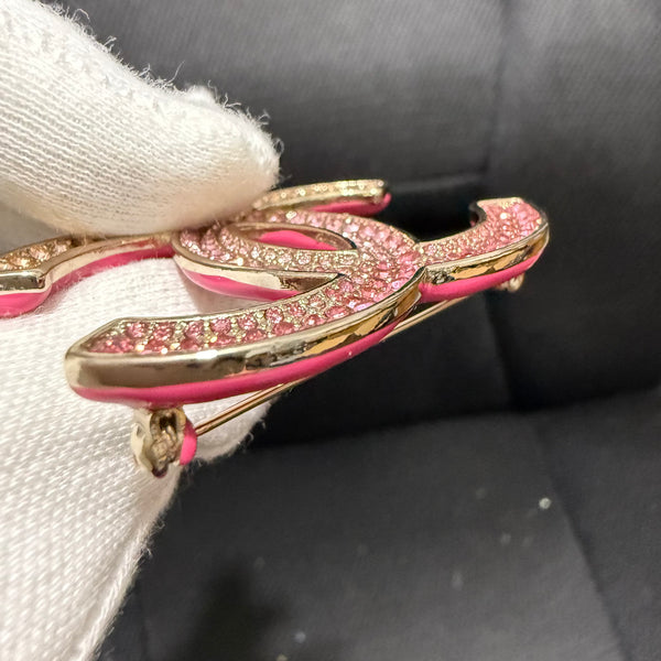 CHANEL pink Strass BROOCH bh40154
