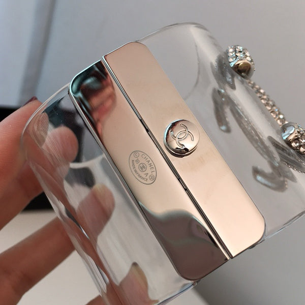 Chanel Cuff Bangle Bracelet Clear Silver