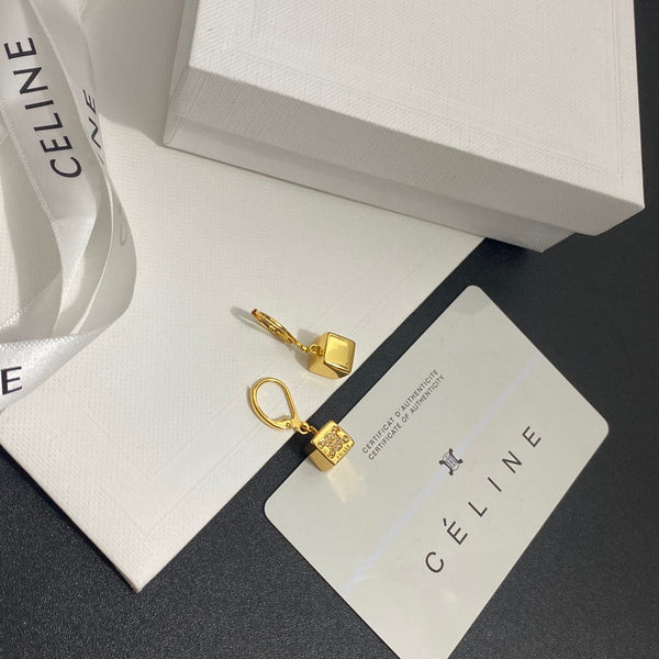cpo. CELINE gold crystal hoop dangle earrings small Gold ED20241