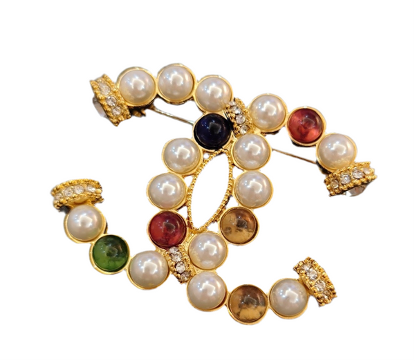 CHANEL BROOCH colored gold tone BH.40018