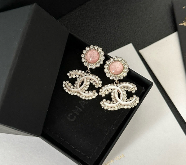 CHANEL Dangle Earrings moon stone pink tone ED20261