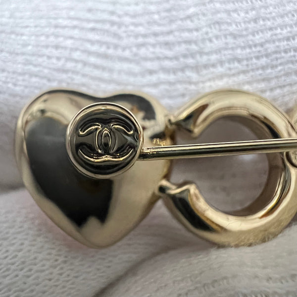 Chanel CoCo mini Pearl Pink Strass stone heart shape Brooch BH.40062