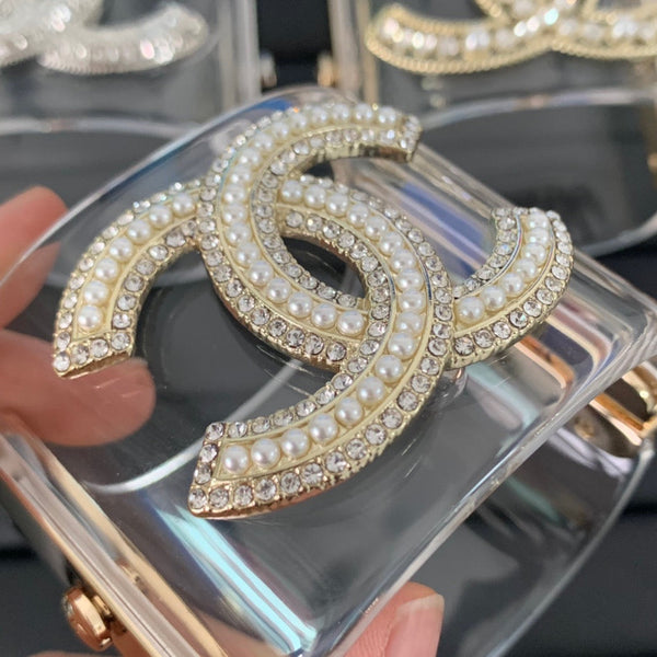 Chanel Cuff Bangle Pearl Bracelet Clear Gold tone