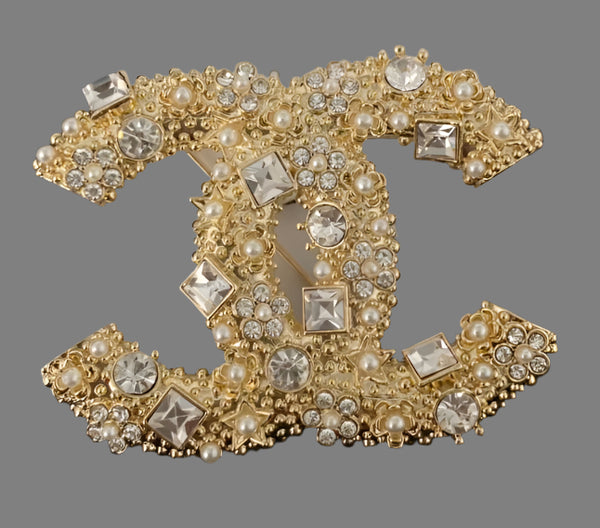 CHANEL BROOCH mini pearl square stones BH40001