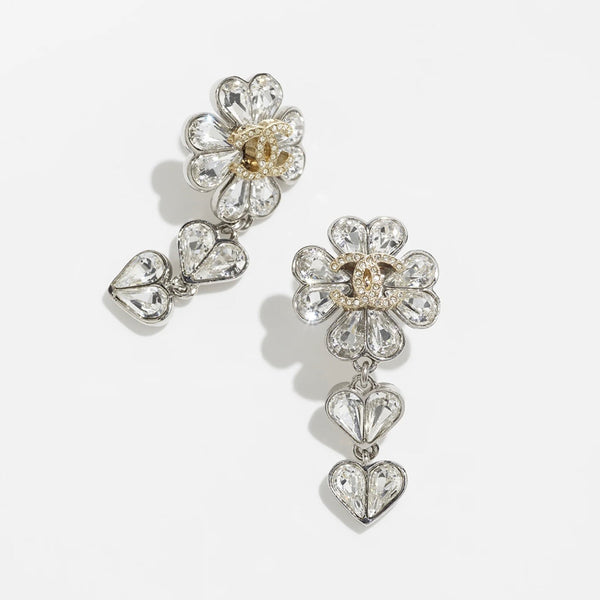 CHANEL Camellia Earrings Silver tone EC30020