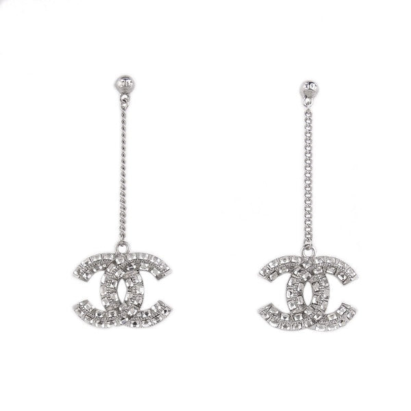 Chanel Pave Crystal CC Drop Dangle Pierced Earrings EC.30021/EC30023