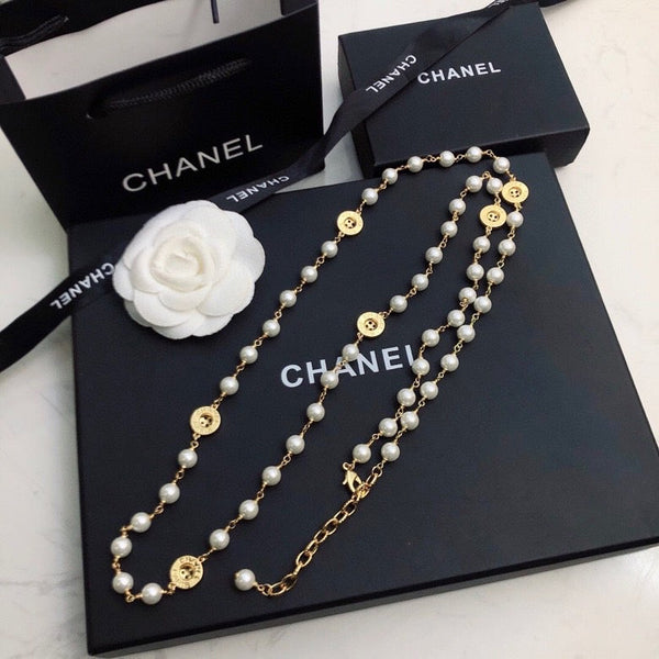 Chanel Button Heavy Long Pearl necklace 80” NL10033