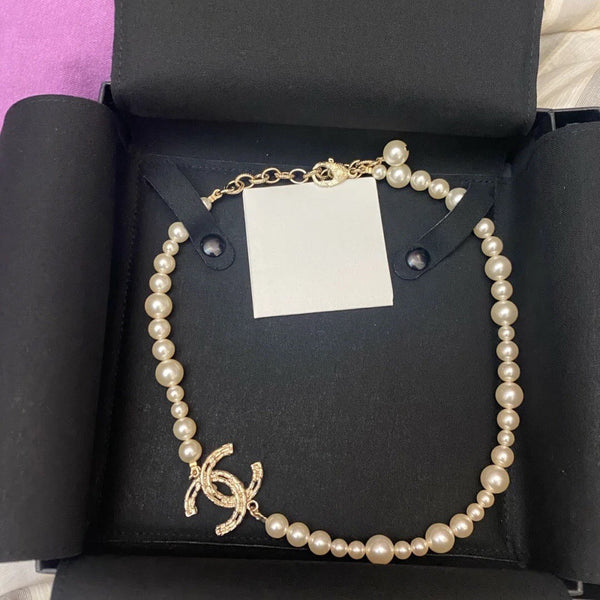 CHANEL CC Crystal Camellia Pearl Camellia Flower NECKLACE NL10089