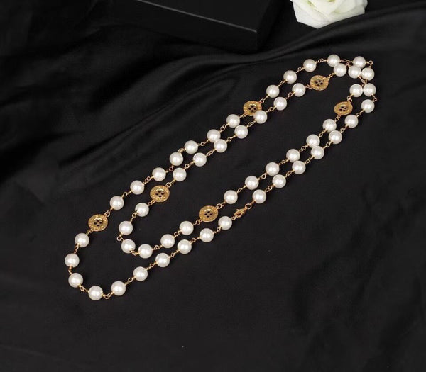 Chanel Button Heavy Long Pearl necklace 80” NL10033