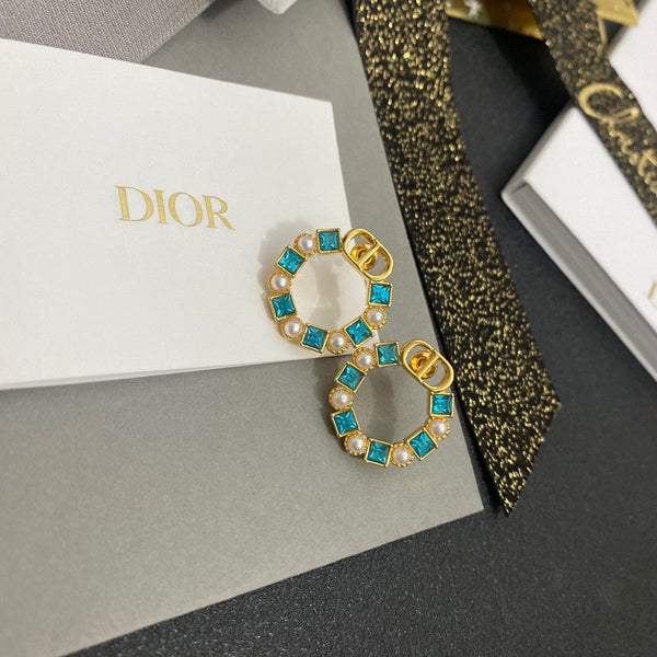 Christian Dior CRYSTAL PEARL EARRINGS BLUE STONES ed20230