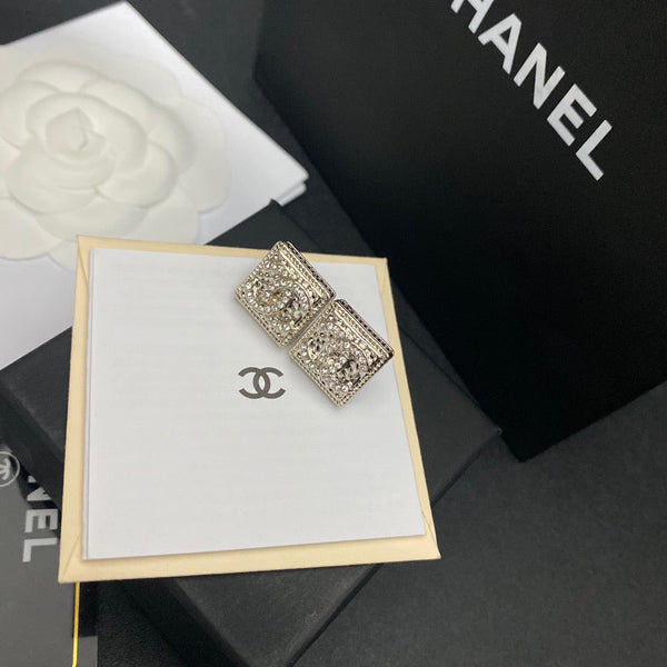 Chanel Gold Strass Square Earring Studs CC logo Center ES10038