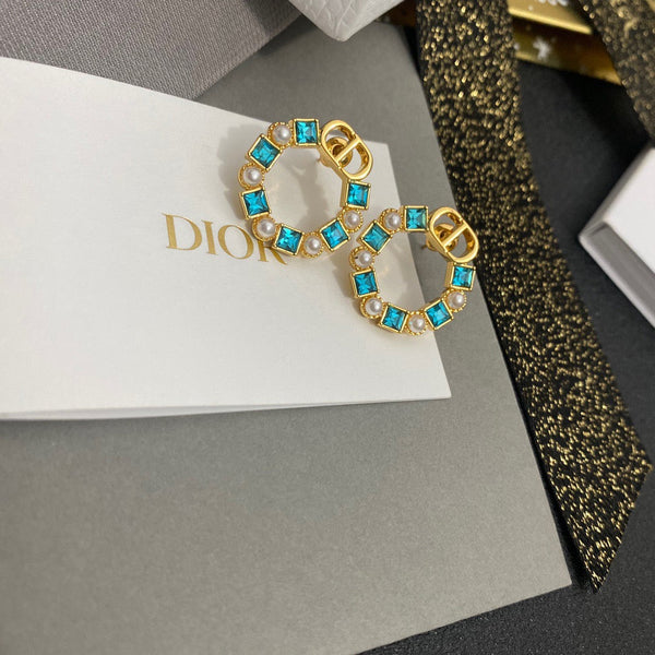 Christian Dior CRYSTAL PEARL EARRINGS BLUE STONES ed20230