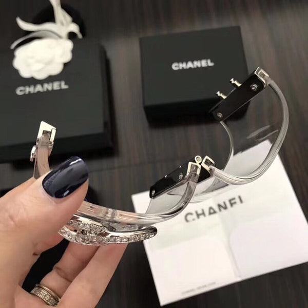 Chanel Cuff Bangle Bracelet Clear Crystals Pearls