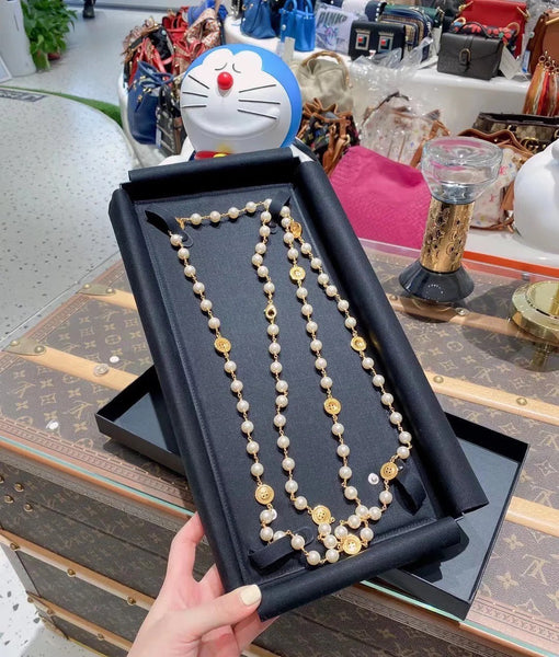 Chanel Button Heavy Long Pearl necklace 80” NL10033