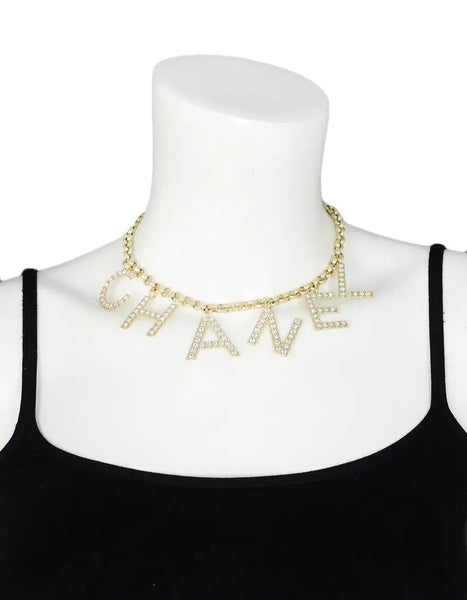CHANEL LETTERS METAL STRASS CHARMS Necklace NL10140