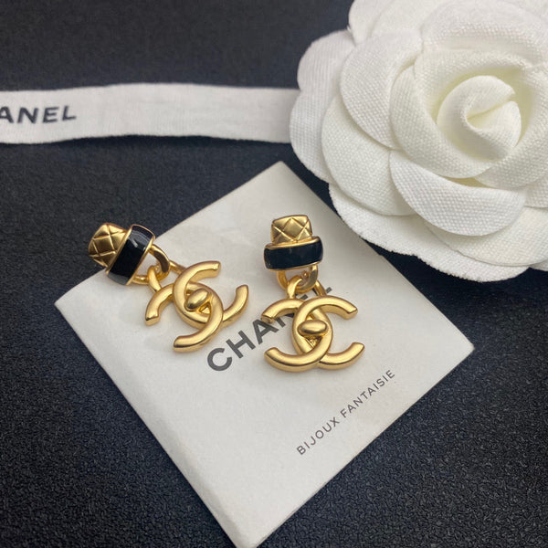 CHANEL Silver Black Dangle Earrings BQ40012