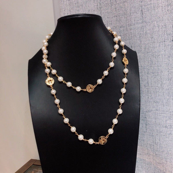Chanel Button Heavy Long Pearl necklace 80” NL10033