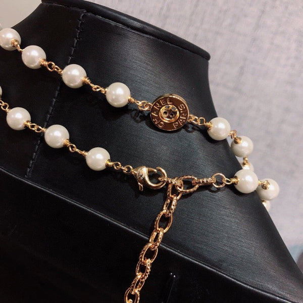 Chanel Button Heavy Long Pearl necklace 80” NL10033