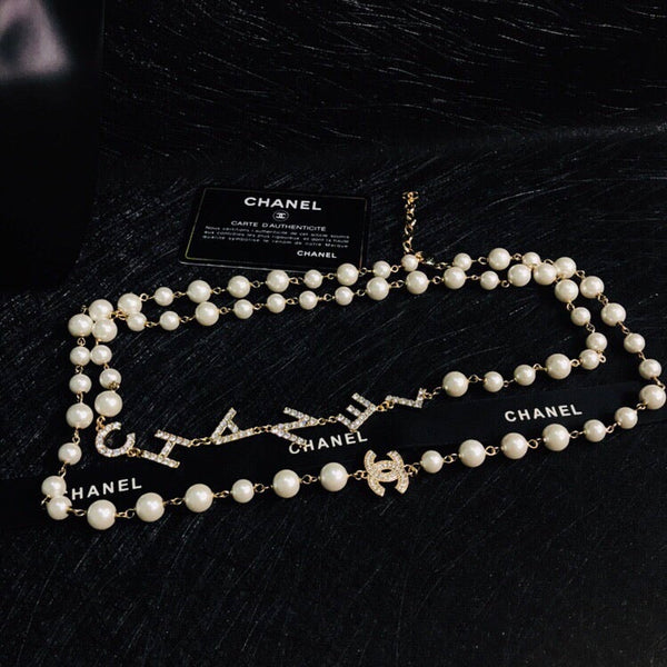 CHANEL LETTERS D LONG PEARL NECKLACE CRYSTAL NL10063